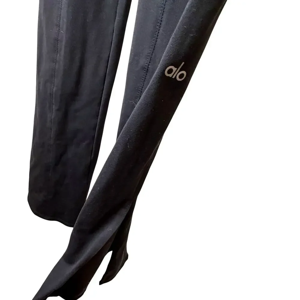 Alo‎ Yoga Black High Rise Bootcut Flare Pants Back Split Hem Size M Athleisure